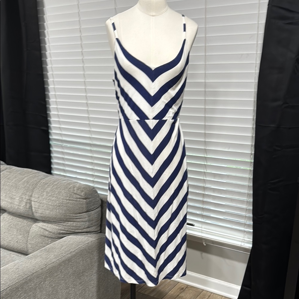 Striped Dress Fit and Flare Navy and White Chevron